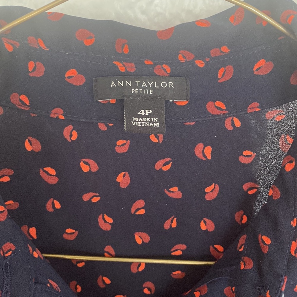 Ann Taylor Navy long sleeve button up dress. - Picture 2 of 4